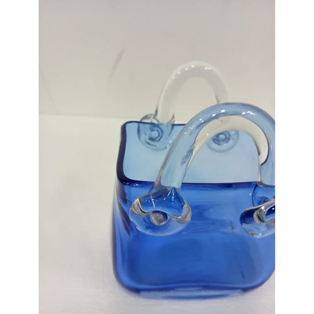 Vintage Art Glass Purse Decorative Vase Small Cobalt Blue Handbag Art Deco